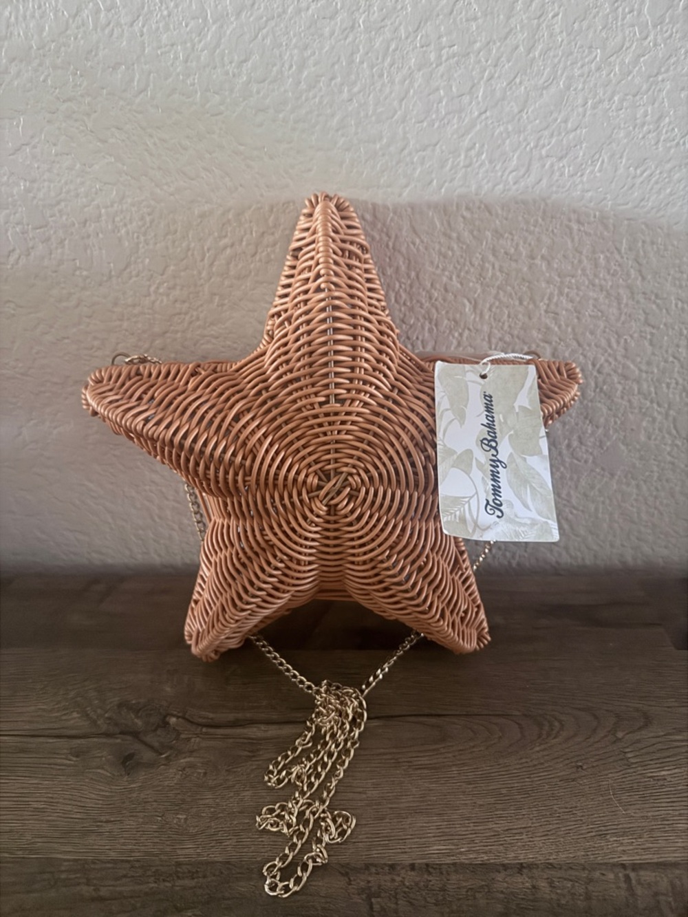 Tommy Bahama Woven Star Chain Crossbody Vacation Beach Bag - Tan